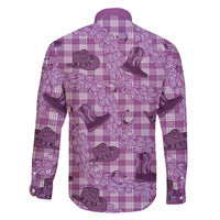 Purple Palaka Hawaii Cowboy Family Matching Off The Shoulder Long Sleeve Dress and Hawaiian Shirt Puakenikeni Lei Paniolo Papale Seamless Vibes - Polynesian Pride