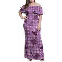 Purple Palaka Hawaii Cowboy Family Matching Off Shoulder Maxi Dress and Hawaiian Shirt Puakenikeni Lei Paniolo Papale Seamless Vibes - Polynesian Pride