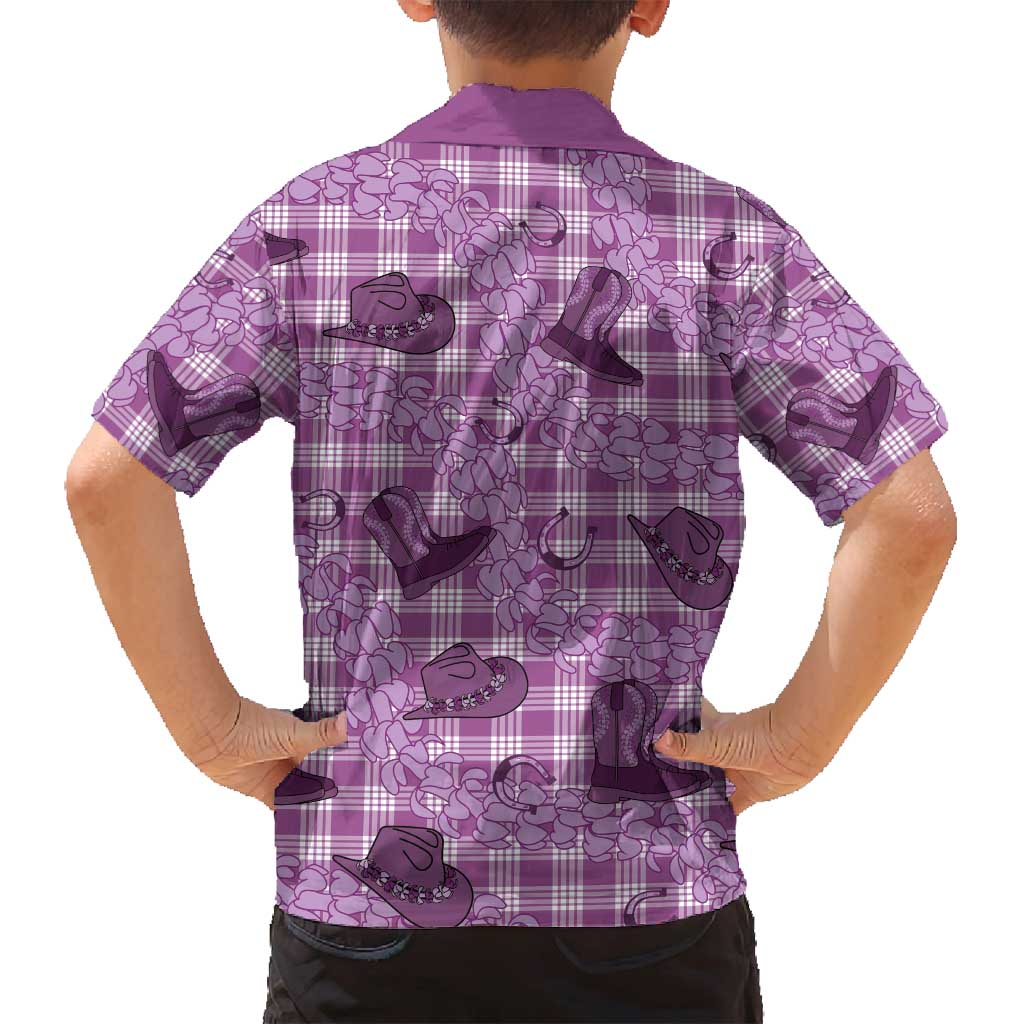 Purple Palaka Hawaii Cowboy Family Matching Puletasi and Hawaiian Shirt Puakenikeni Lei Paniolo Papale Seamless Vibes LT14 - Polynesian Pride