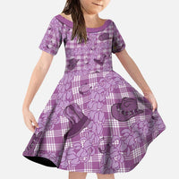 Purple Palaka Hawaii Cowboy Family Matching Puletasi and Hawaiian Shirt Puakenikeni Lei Paniolo Papale Seamless Vibes LT14 Daughter's Dress Purple - Polynesian Pride