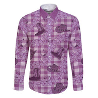 Purple Palaka Hawaii Cowboy Family Matching Puletasi and Hawaiian Shirt Puakenikeni Lei Paniolo Papale Seamless Vibes LT14 Dad's Shirt - Long Sleeve Purple - Polynesian Pride