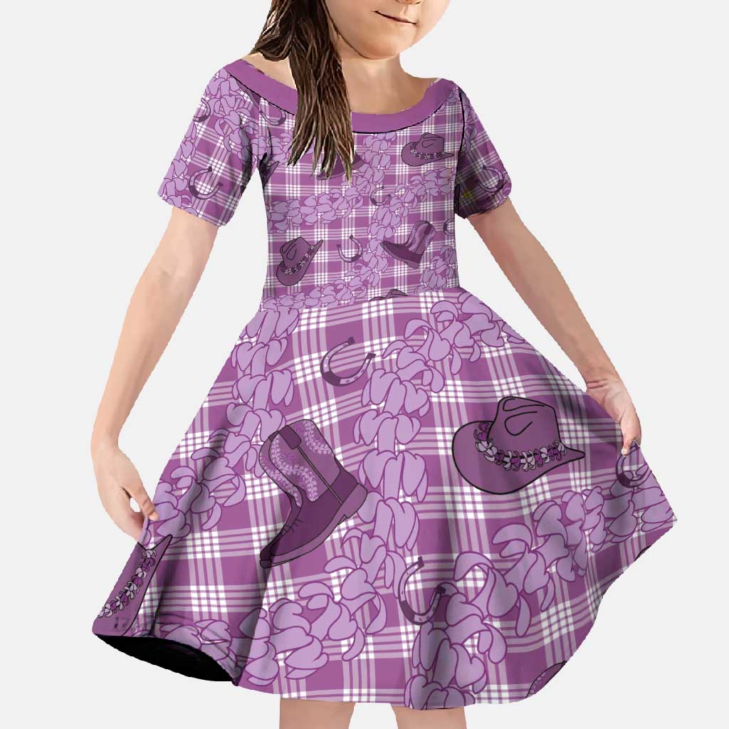 Purple Palaka Hawaii Cowboy Family Matching Summer Maxi Dress and Hawaiian Shirt Puakenikeni Lei Paniolo Papale Seamless Vibes LT14 Daughter's Dress Purple - Polynesian Pride