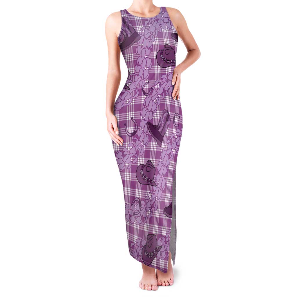 Purple Palaka Hawaii Cowboy Family Matching Tank Maxi Dress and Hawaiian Shirt Puakenikeni Lei Paniolo Papale Seamless Vibes - Polynesian Pride