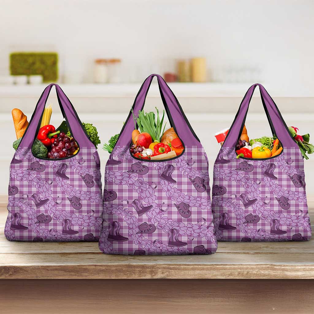 Purple Palaka Hawaii Cowboy Grocery Bag Puakenikeni Lei Paniolo Papale Seamless Vibes - Polynesian Pride
