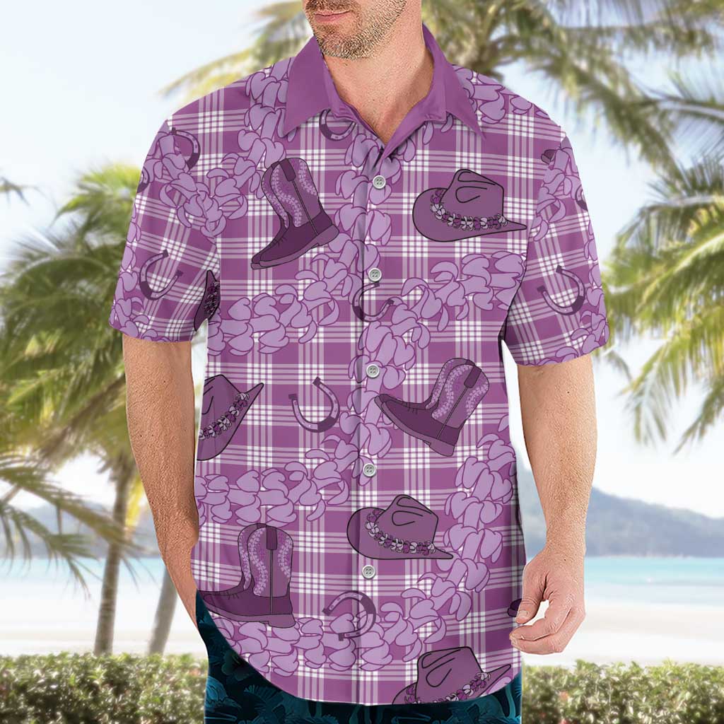 Purple Palaka Hawaii Cowboy Hawaiian Shirt Puakenikeni Lei Paniolo Papale Seamless Vibes - Polynesian Pride