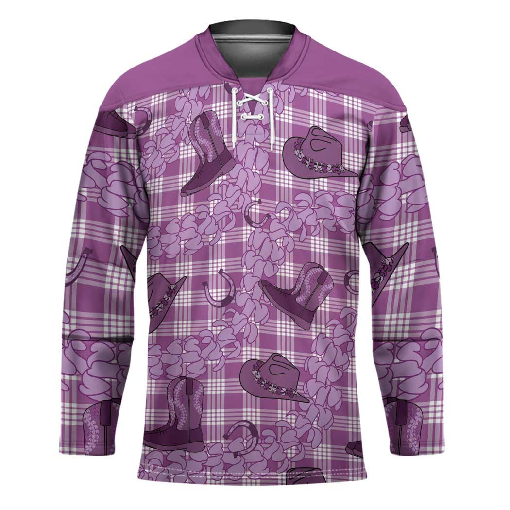 Purple Palaka Hawaii Cowboy Hockey Jersey Puakenikeni Lei Paniolo Papale Seamless Vibes - Polynesian Pride