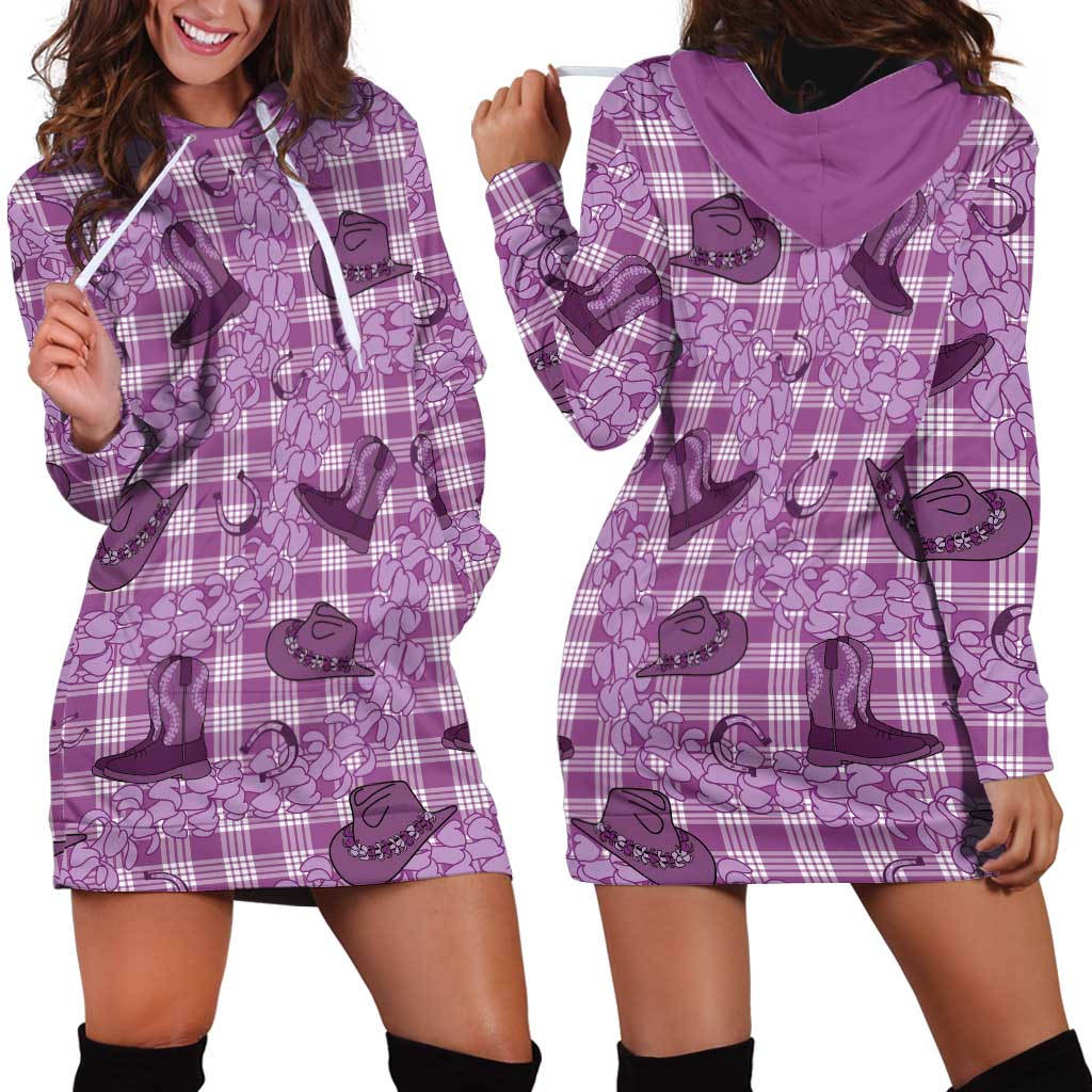Purple Palaka Hawaii Cowboy Hoodie Dress Puakenikeni Lei Paniolo Papale Seamless Vibes - Polynesian Pride