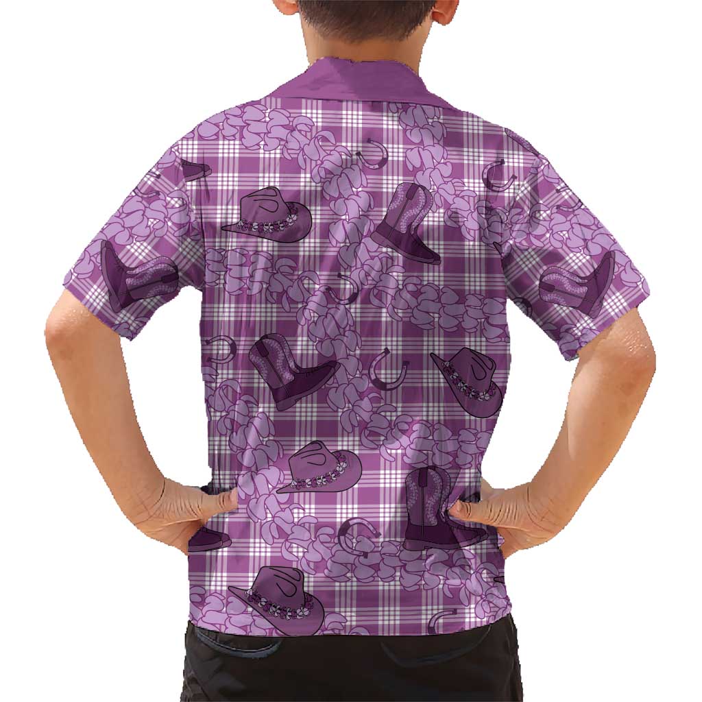 Purple Palaka Hawaii Cowboy Kid Hawaiian Shirt Puakenikeni Lei Paniolo Papale Seamless Vibes - Polynesian Pride