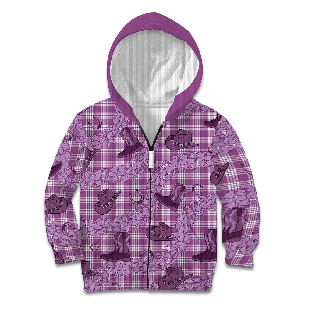 Purple Palaka Hawaii Cowboy Kid Hoodie Puakenikeni Lei Paniolo Papale Seamless Vibes - Polynesian Pride
