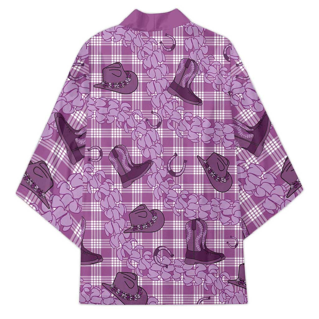 Purple Palaka Hawaii Cowboy Kimono Puakenikeni Lei Paniolo Papale Seamless Vibes LT14 - Polynesian Pride