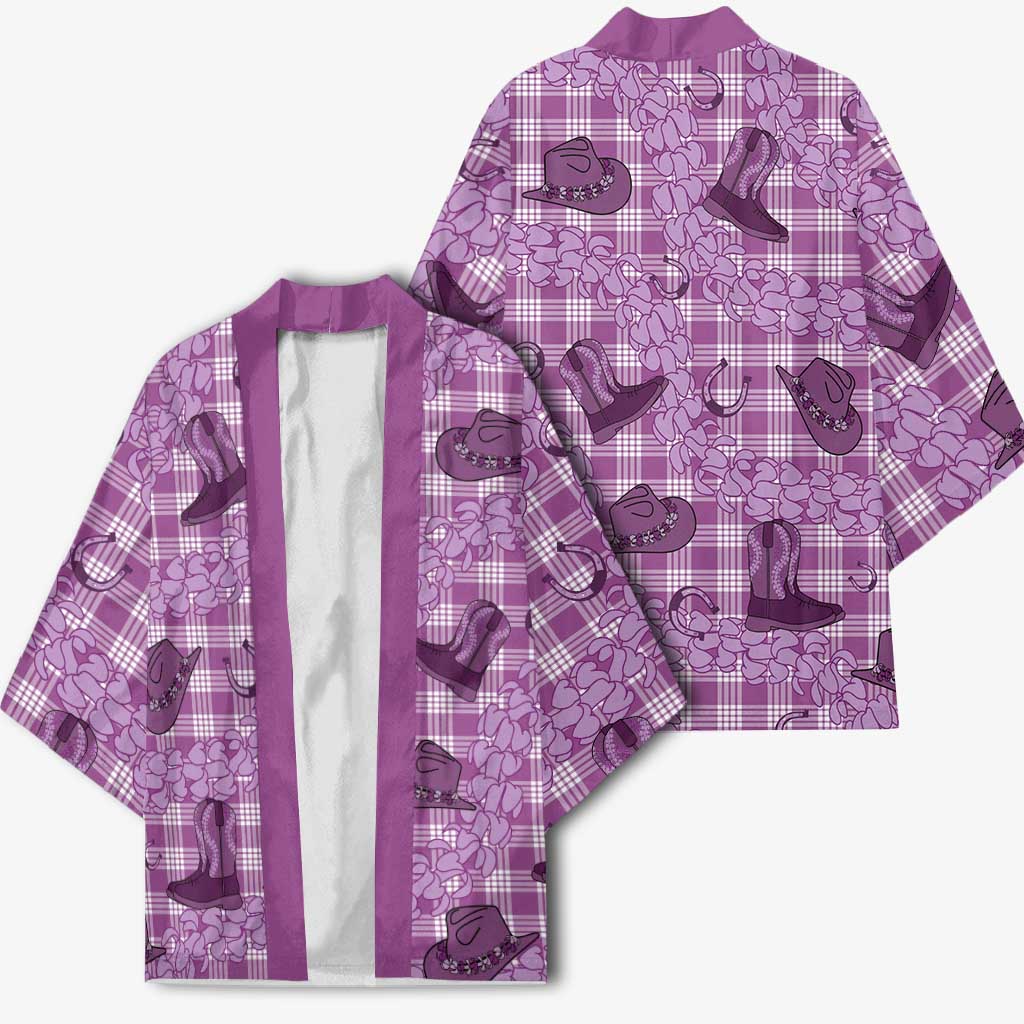 Purple Palaka Hawaii Cowboy Kimono Puakenikeni Lei Paniolo Papale Seamless Vibes LT14 - Polynesian Pride