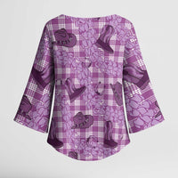 Purple Palaka Hawaii Cowboy Kimono Sleeve Blouse Puakenikeni Lei Paniolo Papale Seamless Vibes - Polynesian Pride