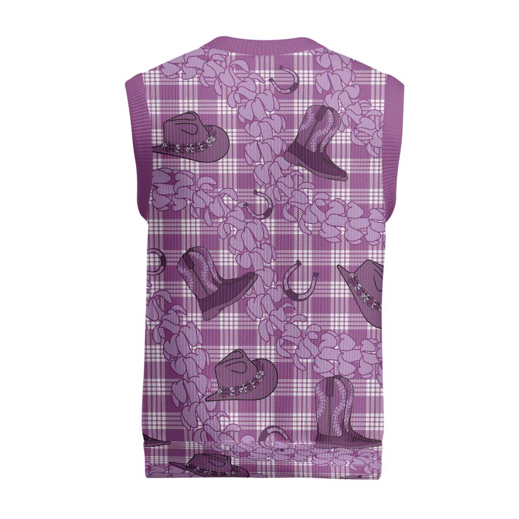 Purple Palaka Hawaii Cowboy Christmas Knitted V-Neck Vest Puakenikeni Lei Paniolo Papale Seamless Vibes - Polynesian Pride
