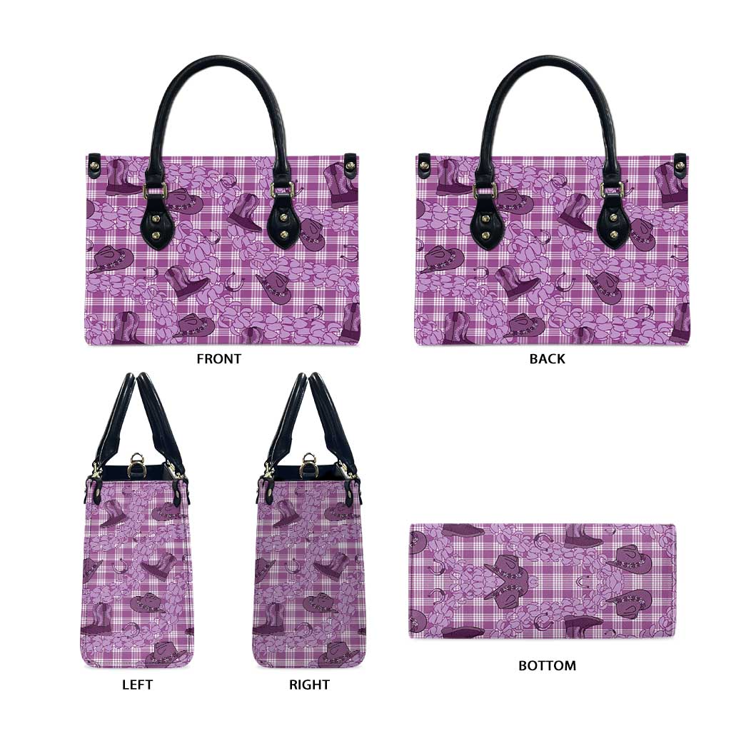 Purple Palaka Hawaii Cowboy Leather Bag Puakenikeni Lei Paniolo Papale Seamless Vibes - Polynesian Pride