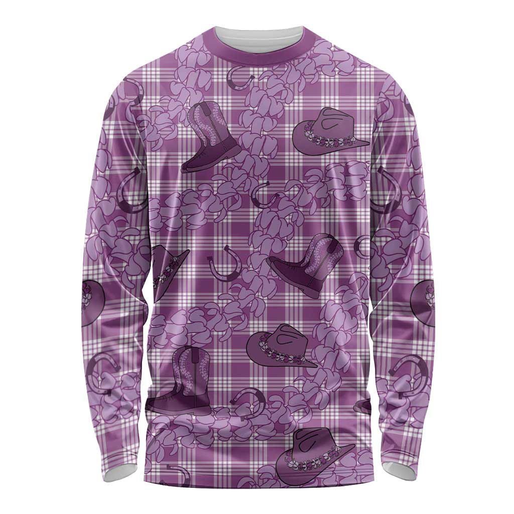 Purple Palaka Hawaii Cowboy Long Sleeve Shirt Puakenikeni Lei Paniolo Papale Seamless Vibes LT14 Unisex Purple - Polynesian Pride