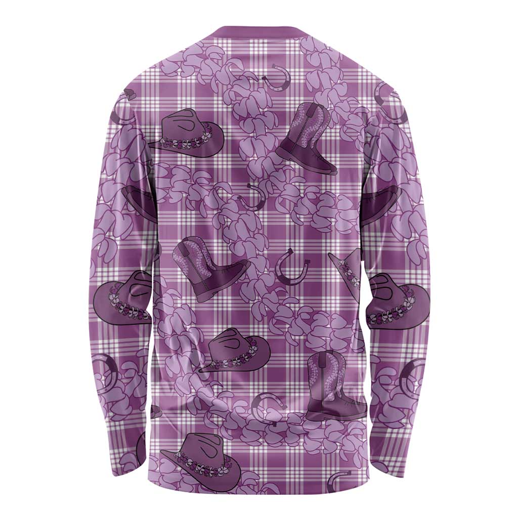 Purple Palaka Hawaii Cowboy Long Sleeve Shirt Puakenikeni Lei Paniolo Papale Seamless Vibes LT14 - Polynesian Pride