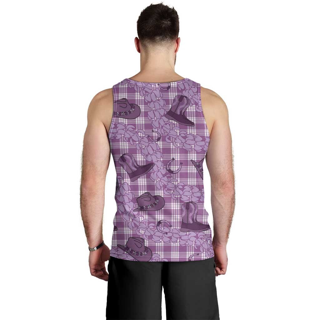 Purple Palaka Hawaii Cowboy Men Tank Top Puakenikeni Lei Paniolo Papale Seamless Vibes - Polynesian Pride