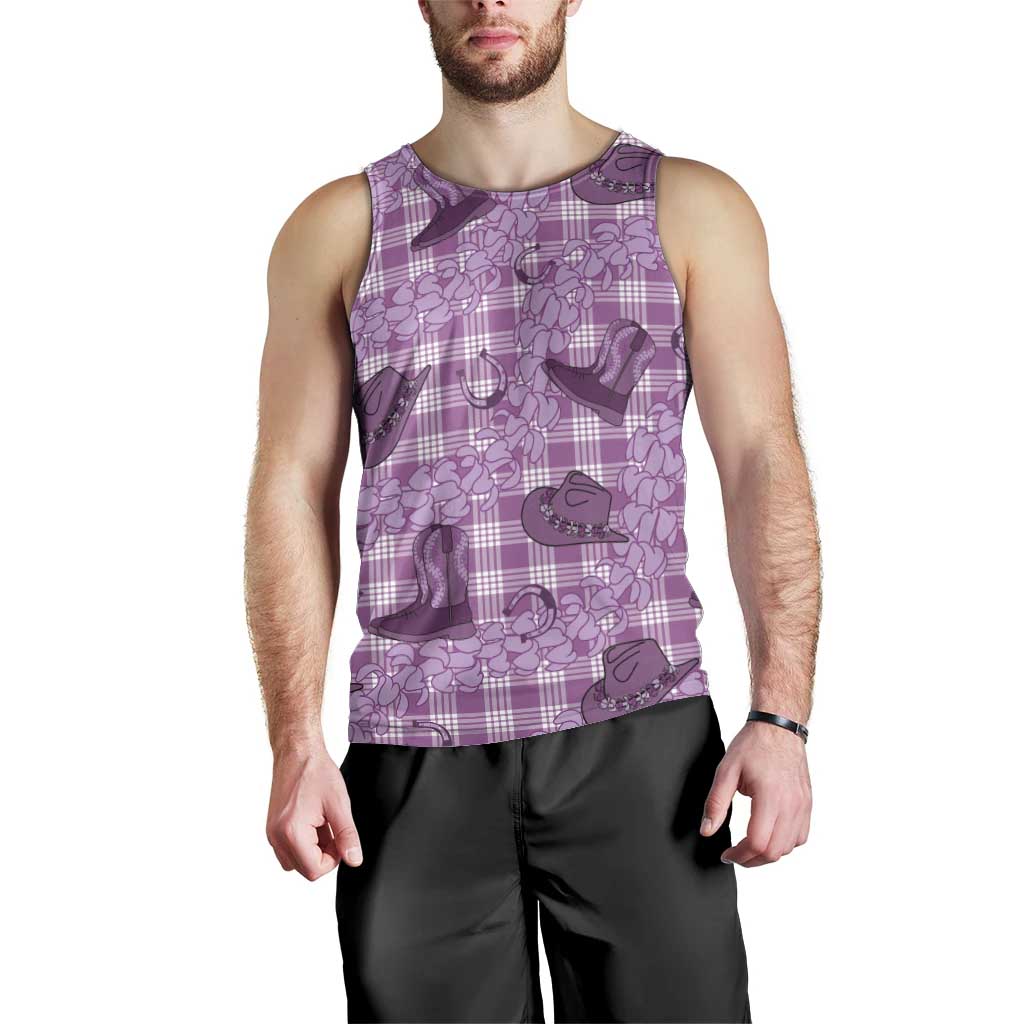 Purple Palaka Hawaii Cowboy Men Tank Top Puakenikeni Lei Paniolo Papale Seamless Vibes - Polynesian Pride