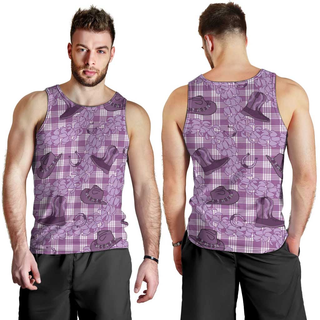 Purple Palaka Hawaii Cowboy Men Tank Top Puakenikeni Lei Paniolo Papale Seamless Vibes - Polynesian Pride