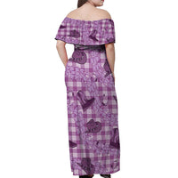 Purple Palaka Hawaii Cowboy Off Shoulder Maxi Dress Puakenikeni Lei Paniolo Papale Seamless Vibes - Polynesian Pride