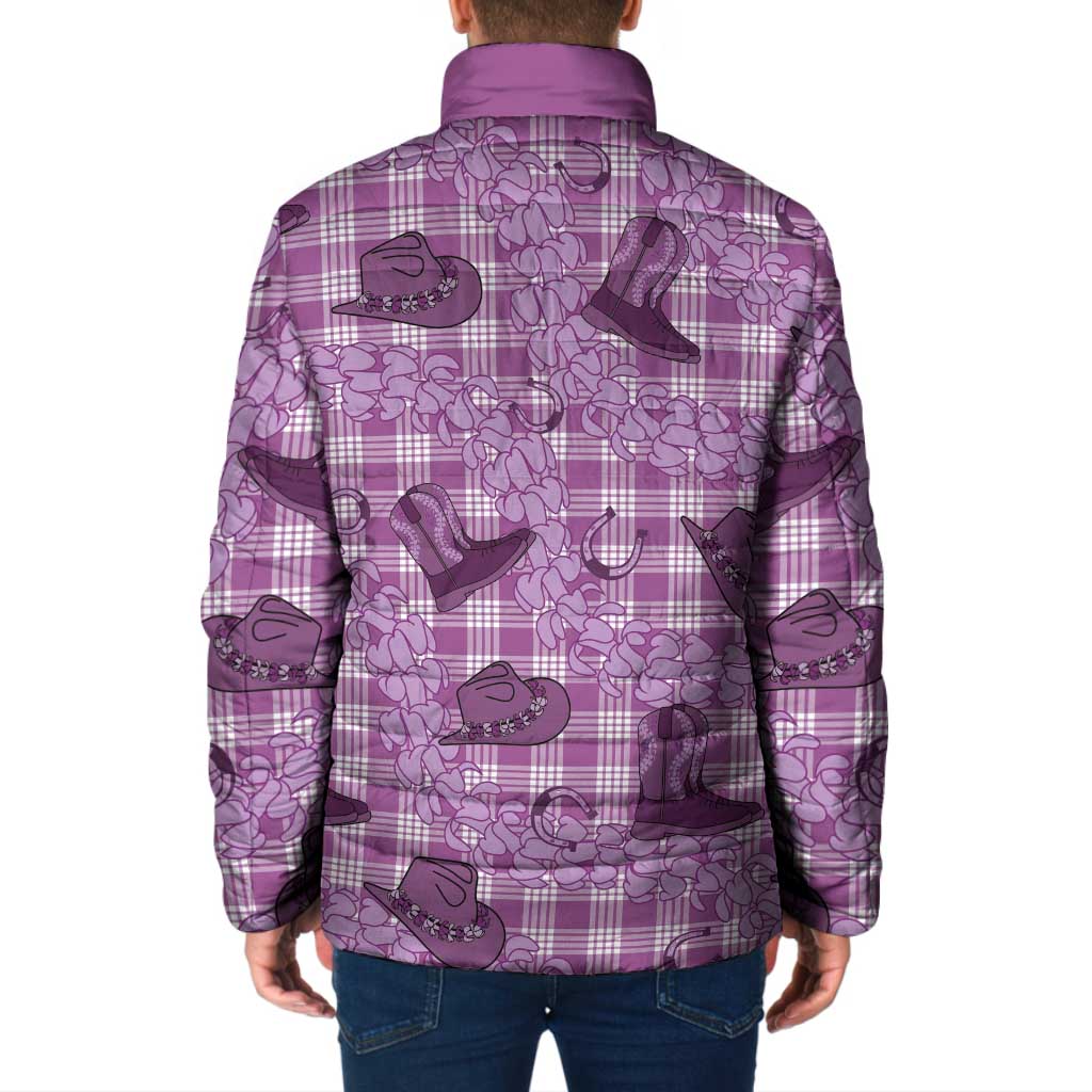 Purple Palaka Hawaii Cowboy Padded Jacket Puakenikeni Lei Paniolo Papale Seamless Vibes LT14 - Polynesian Pride