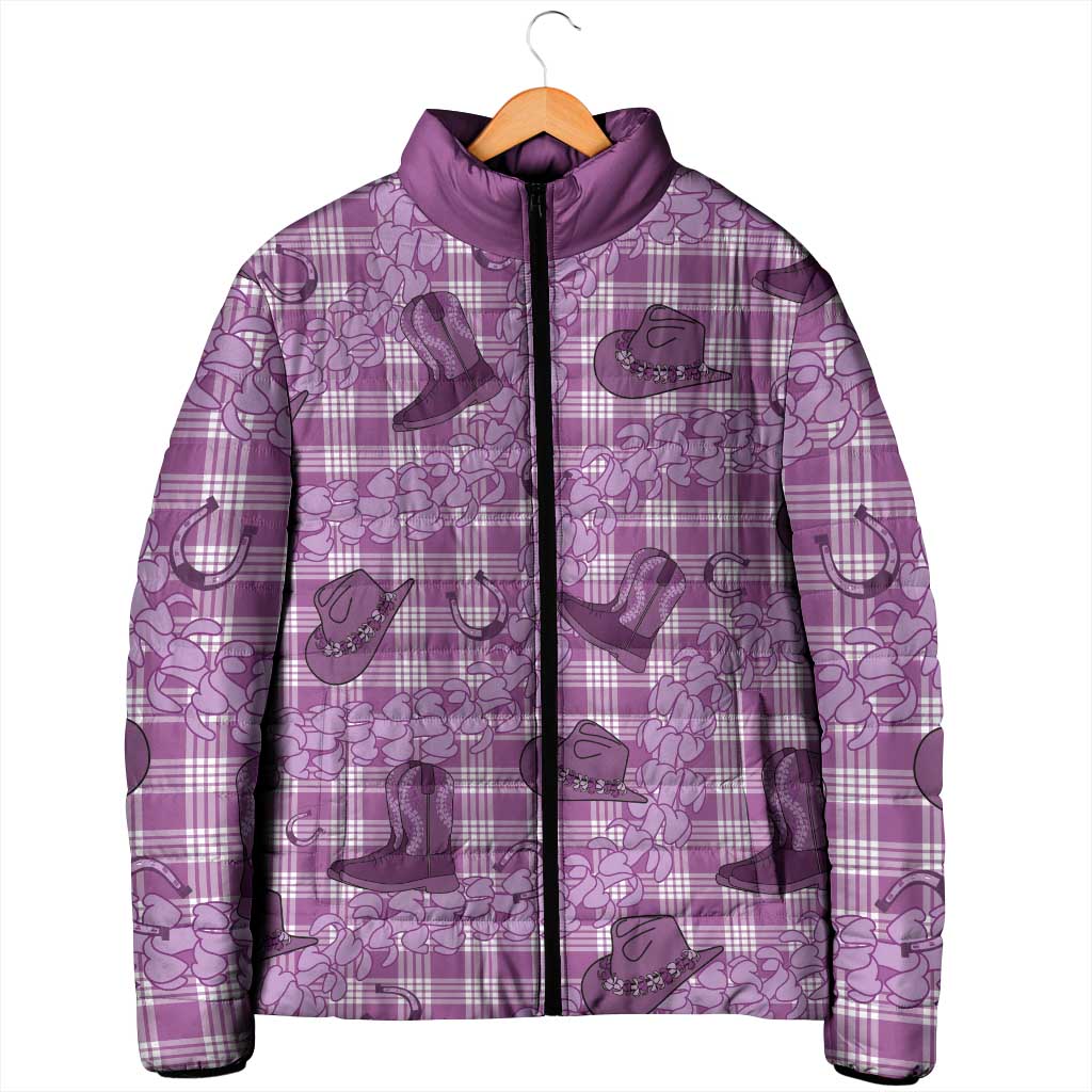 Purple Palaka Hawaii Cowboy Padded Jacket Puakenikeni Lei Paniolo Papale Seamless Vibes LT14 - Polynesian Pride