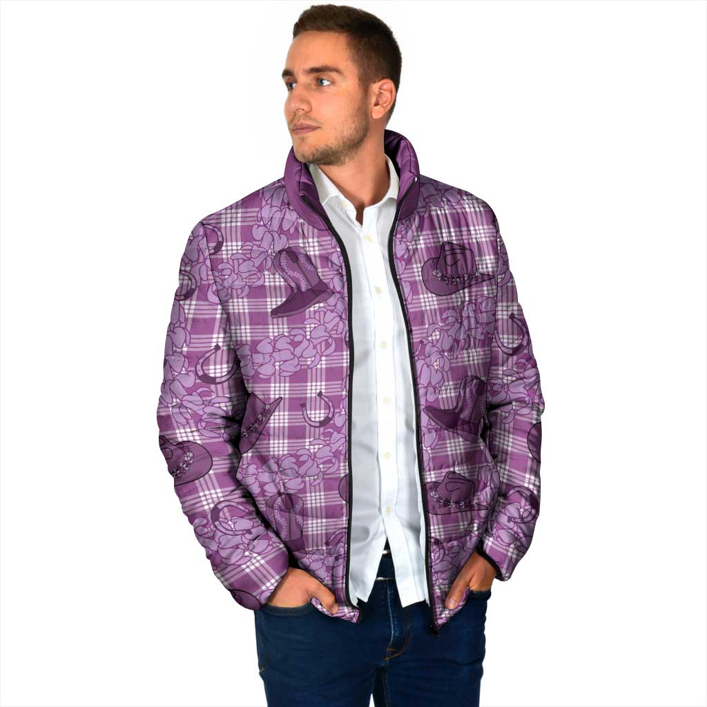 Purple Palaka Hawaii Cowboy Padded Jacket Puakenikeni Lei Paniolo Papale Seamless Vibes LT14 - Polynesian Pride