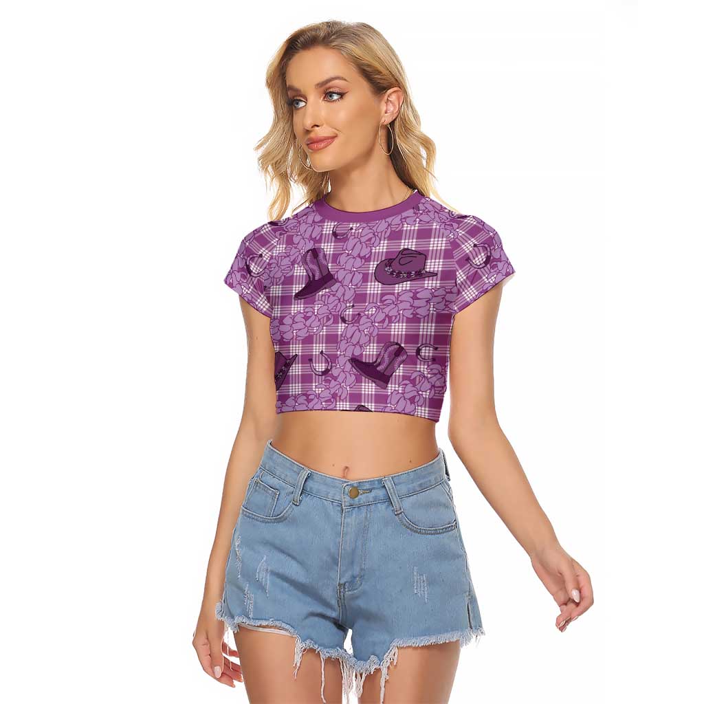 Purple Palaka Hawaii Cowboy Raglan Cropped T Shirt Puakenikeni Lei Paniolo Papale Seamless Vibes - Polynesian Pride