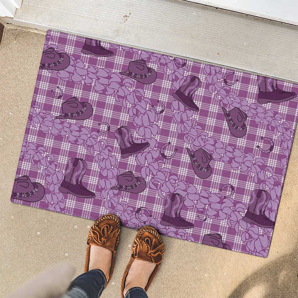Purple Palaka Hawaii Cowboy Rubber Doormat Puakenikeni Lei Paniolo Papale Seamless Vibes LT14 - Polynesian Pride