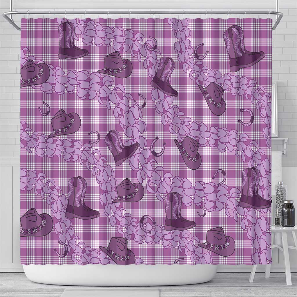 Purple Palaka Hawaii Cowboy Shower Curtain Puakenikeni Lei Paniolo Papale Seamless Vibes - Polynesian Pride