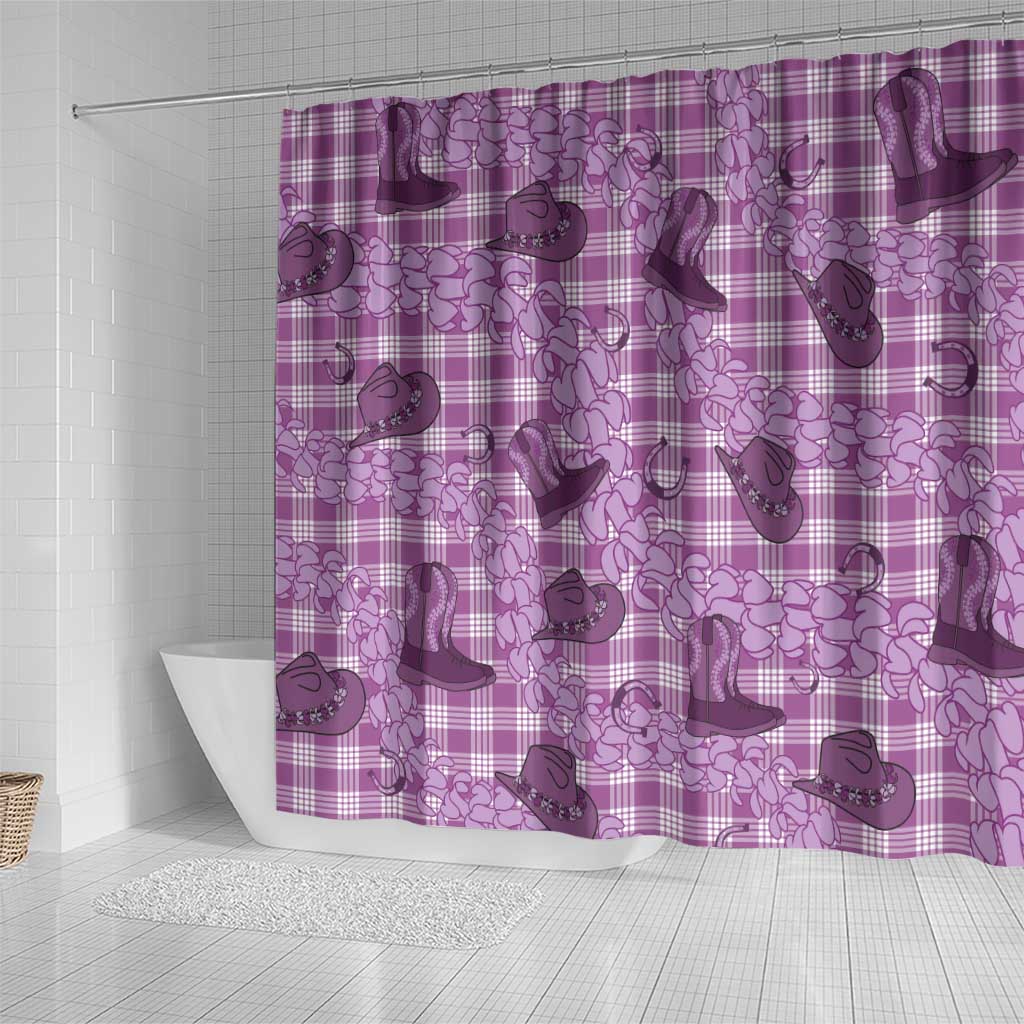 Purple Palaka Hawaii Cowboy Shower Curtain Puakenikeni Lei Paniolo Papale Seamless Vibes - Polynesian Pride