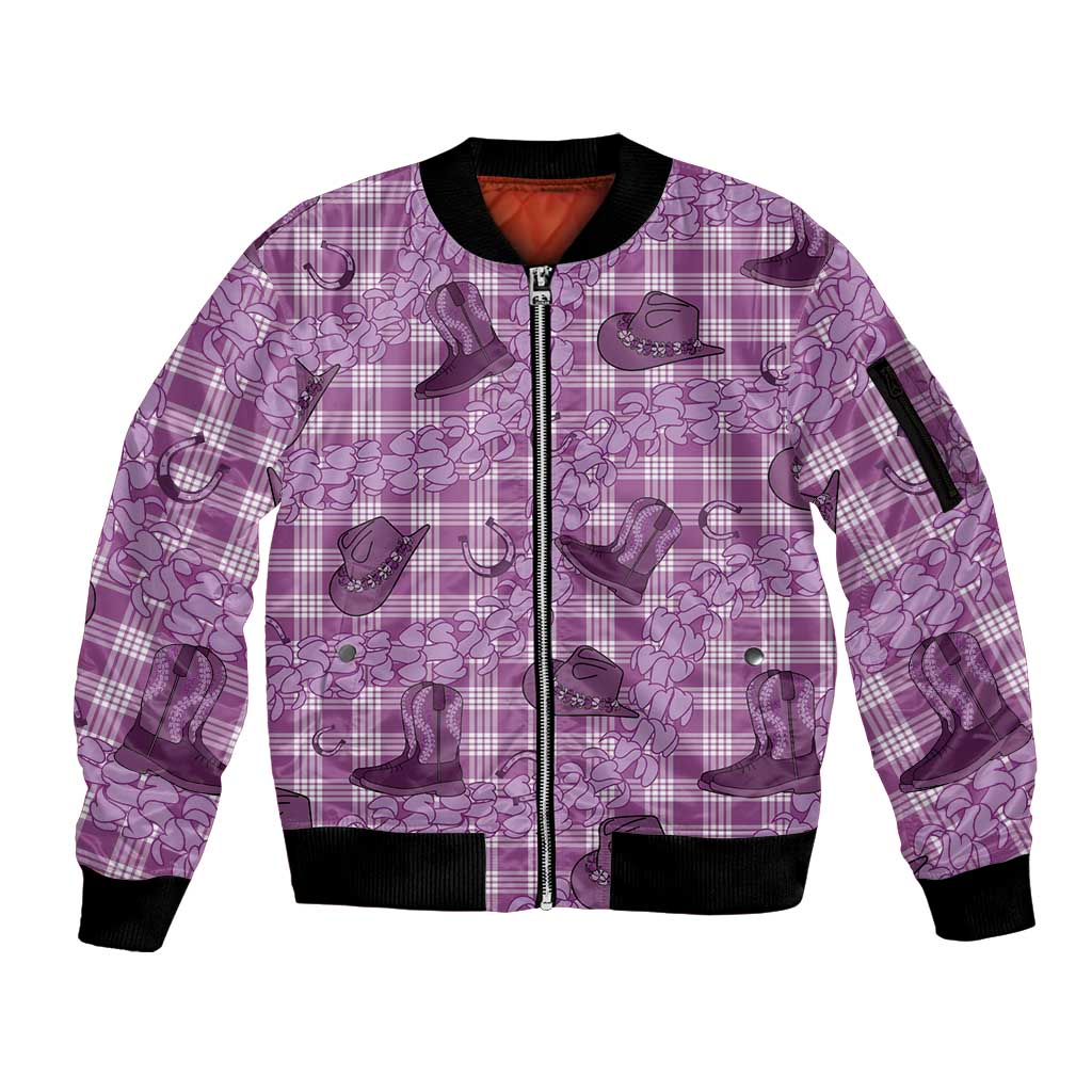 Purple Palaka Hawaii Cowboy Sleeve Zip Bomber Jacket Puakenikeni Lei Paniolo Papale Seamless Vibes LT14 Unisex Purple - Polynesian Pride