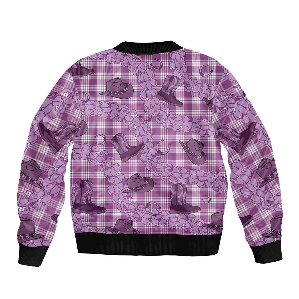 Purple Palaka Hawaii Cowboy Sleeve Zip Bomber Jacket Puakenikeni Lei Paniolo Papale Seamless Vibes LT14 - Polynesian Pride