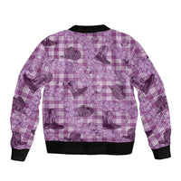 Purple Palaka Hawaii Cowboy Sleeve Zip Bomber Jacket Puakenikeni Lei Paniolo Papale Seamless Vibes LT14 - Polynesian Pride