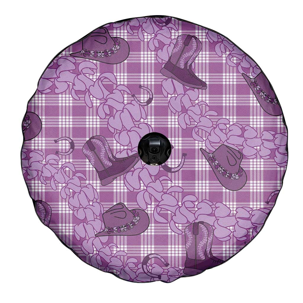 Purple Palaka Hawaii Cowboy Spare Tire Cover Puakenikeni Lei Paniolo Papale Seamless Vibes - Polynesian Pride