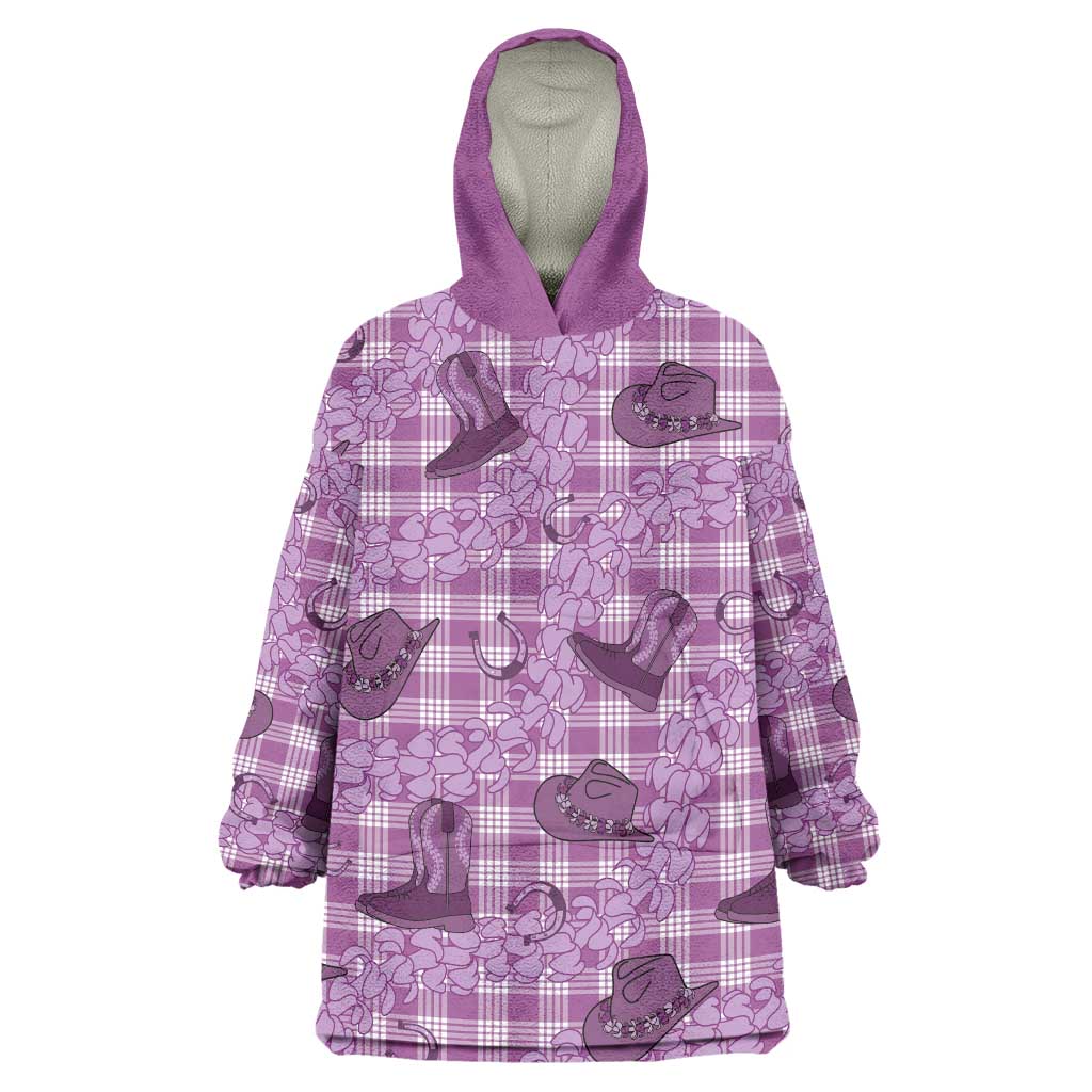 Purple Palaka Hawaii Cowboy Wearable Blanket Hoodie Puakenikeni Lei Paniolo Papale Seamless Vibes - Polynesian Pride