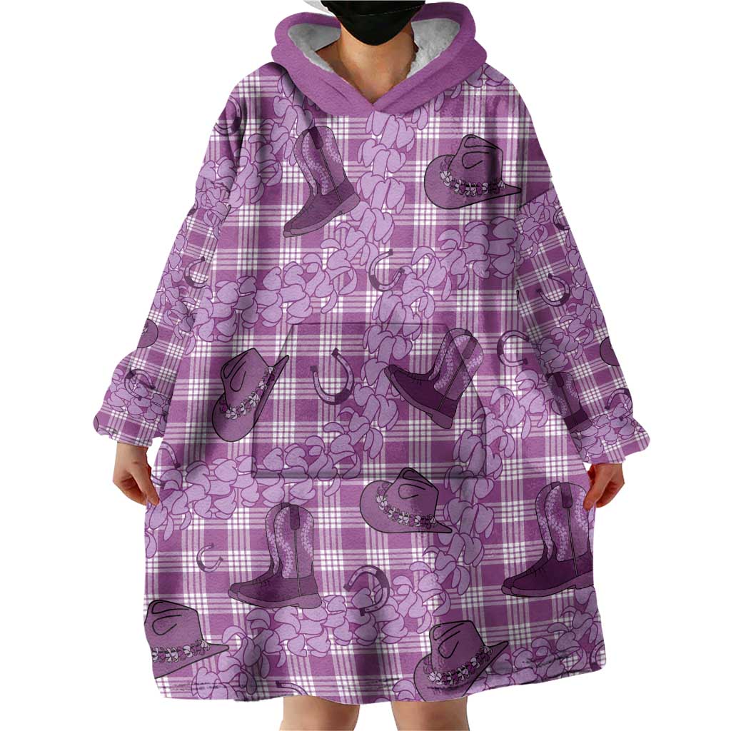 Purple Palaka Hawaii Cowboy Wearable Blanket Hoodie Puakenikeni Lei Paniolo Papale Seamless Vibes - Polynesian Pride