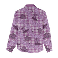 Purple Palaka Hawaii Cowboy Women Casual Shirt Puakenikeni Lei Paniolo Papale Seamless Vibes - Polynesian Pride