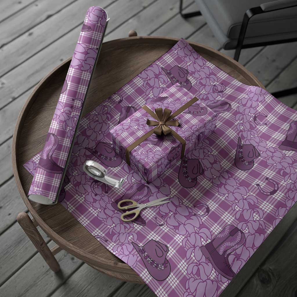 Purple Palaka Hawaii Cowboy Wrapping Paper Puakenikeni Lei Paniolo Papale Seamless Vibes - Polynesian Pride
