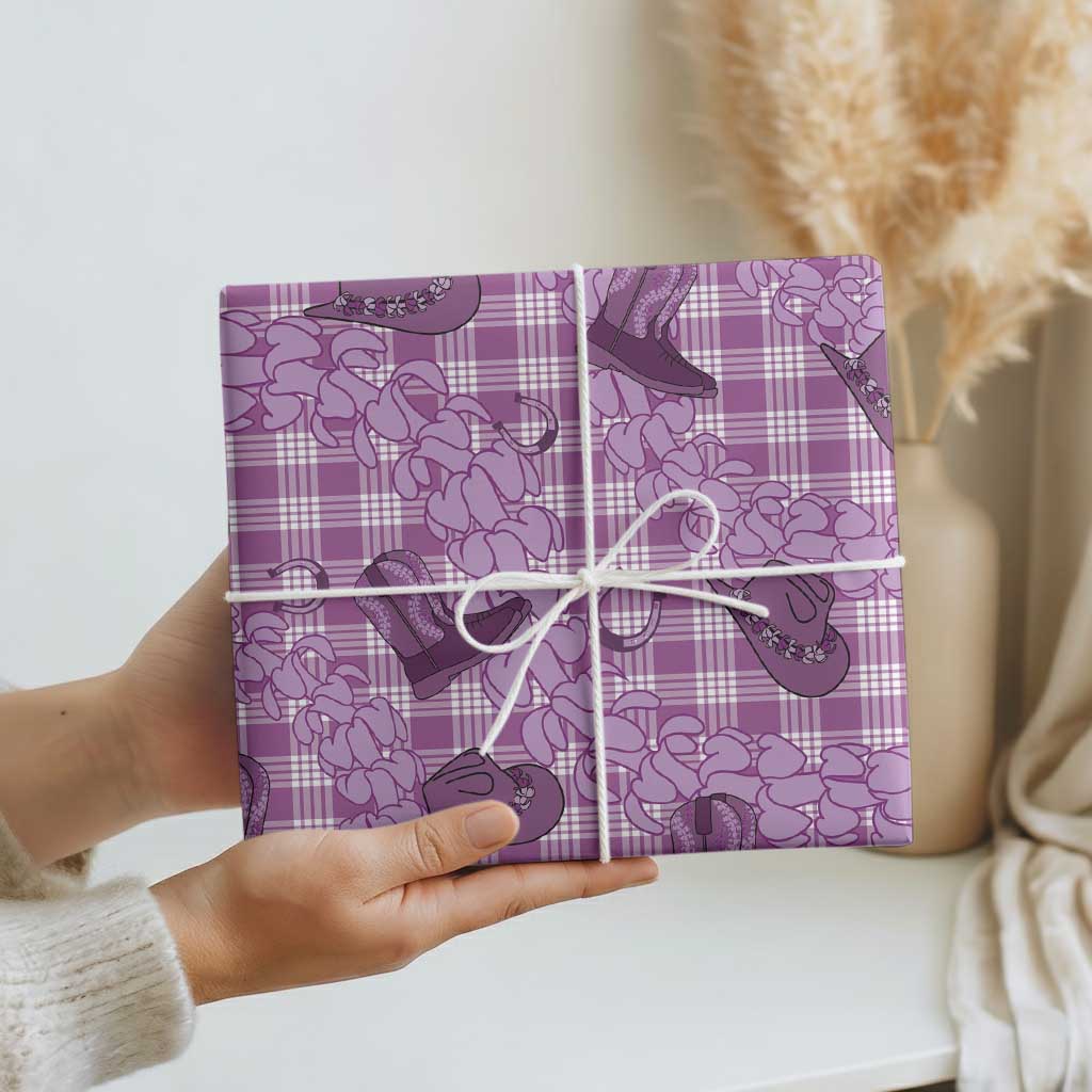 Purple Palaka Hawaii Cowboy Wrapping Paper Puakenikeni Lei Paniolo Papale Seamless Vibes - Polynesian Pride