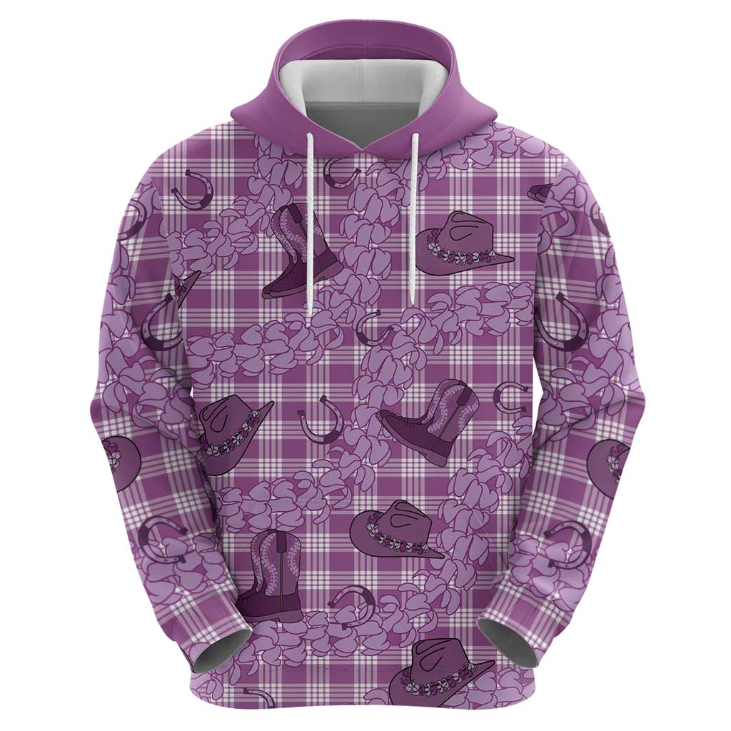 Purple Palaka Hawaii Cowboy Zip Hoodie Puakenikeni Lei Paniolo Papale Seamless Vibes - Polynesian Pride