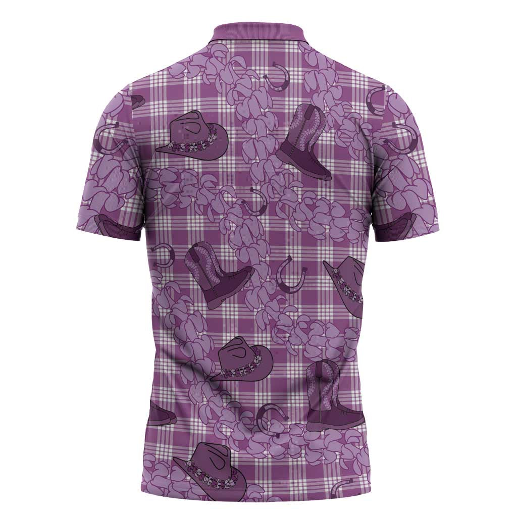 Purple Palaka Hawaii Cowboy Zipper Polo Shirt Puakenikeni Lei Paniolo Papale Seamless Vibes - Polynesian Pride