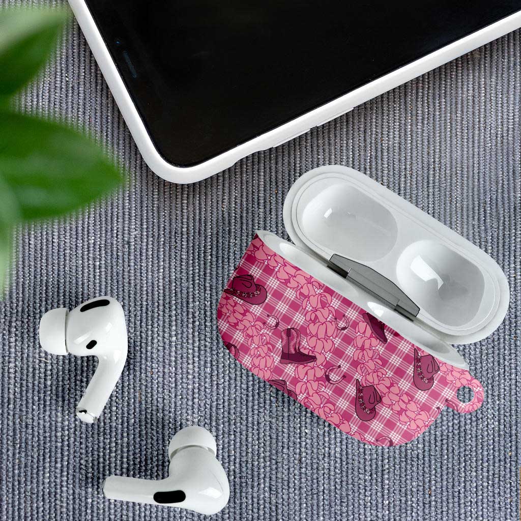 Pink Palaka Hawaii Cowboy AirPods Case Puakenikeni Lei Paniolo Papale Seamless Vibes - Polynesian Pride