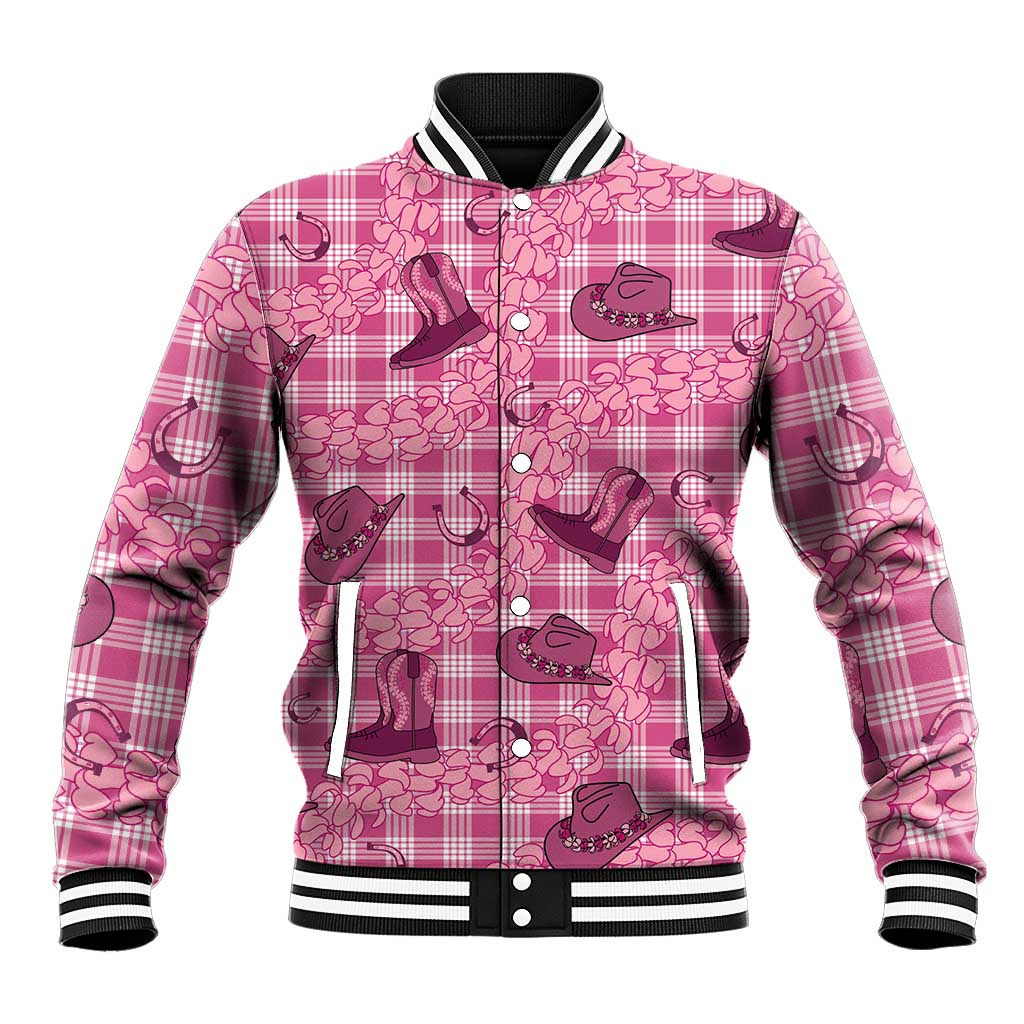 Pink Palaka Hawaii Cowboy Baseball Jacket Puakenikeni Lei Paniolo Papale Seamless Vibes LT14 Unisex Pink - Polynesian Pride