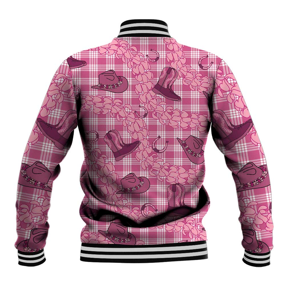 Pink Palaka Hawaii Cowboy Baseball Jacket Puakenikeni Lei Paniolo Papale Seamless Vibes LT14 - Polynesian Pride