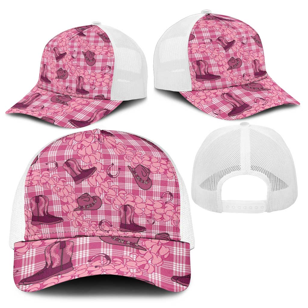 Pink Palaka Hawaii Cowboy Baseball Net Cap Puakenikeni Lei Paniolo Papale Seamless Vibes - Polynesian Pride