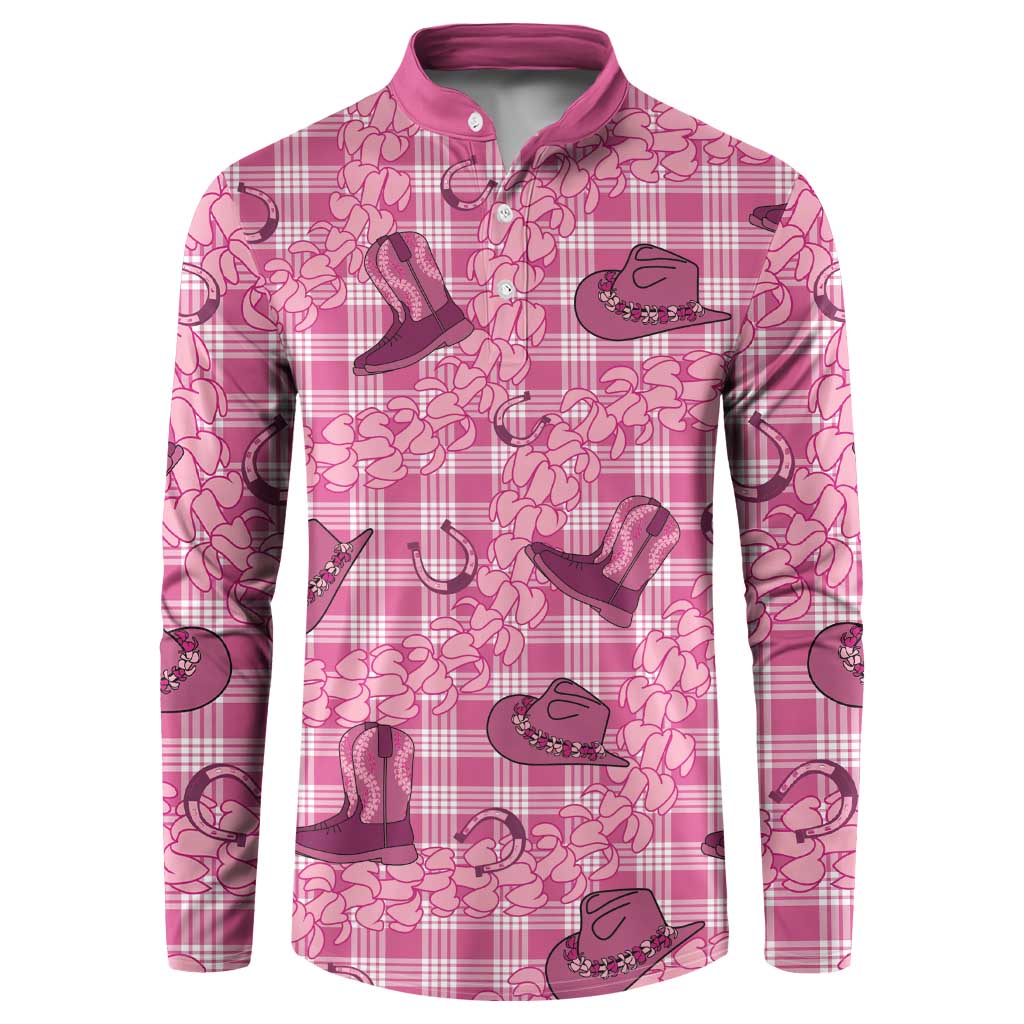 Pink Palaka Hawaii Cowboy Button Sweatshirt Puakenikeni Lei Paniolo Papale Seamless Vibes LT14 Pink - Polynesian Pride