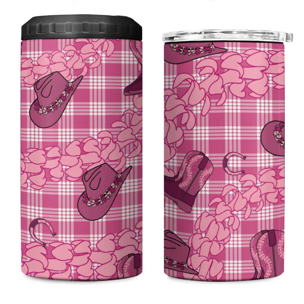 Pink Palaka Hawaii Cowboy 4 in 1 Can Cooler Tumbler Puakenikeni Lei Paniolo Papale Seamless Vibes - Polynesian Pride