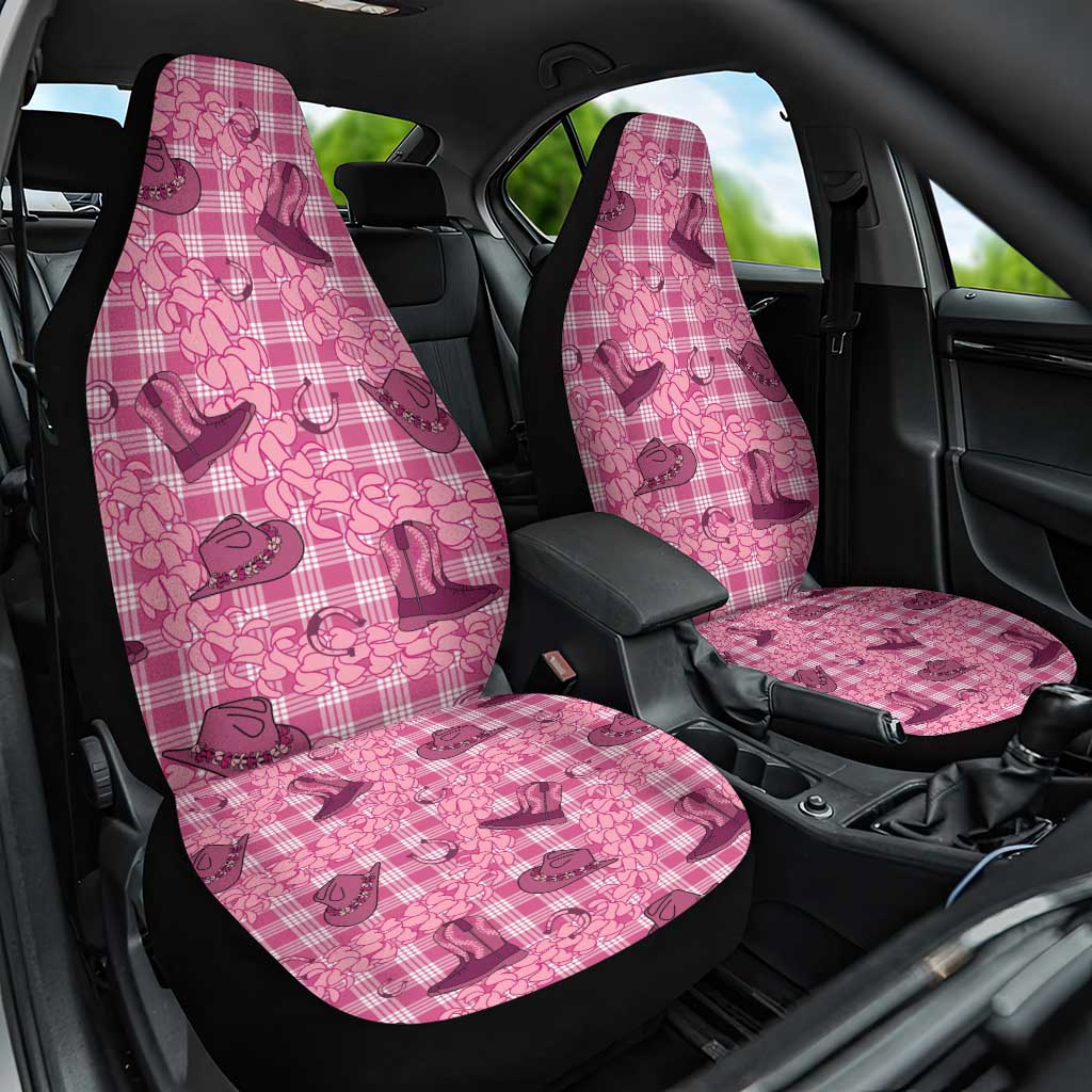 Pink Palaka Hawaii Cowboy Car Seat Cover Puakenikeni Lei Paniolo Papale Seamless Vibes - Polynesian Pride