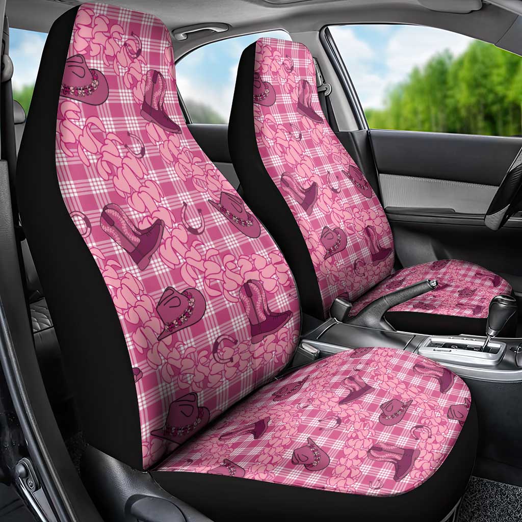 Pink Palaka Hawaii Cowboy Car Seat Cover Puakenikeni Lei Paniolo Papale Seamless Vibes - Polynesian Pride